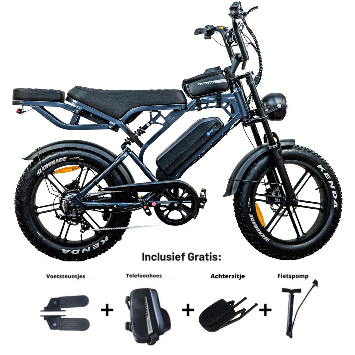QMWheel V20 Pro fatbike in donkergrijs, productfoto 1