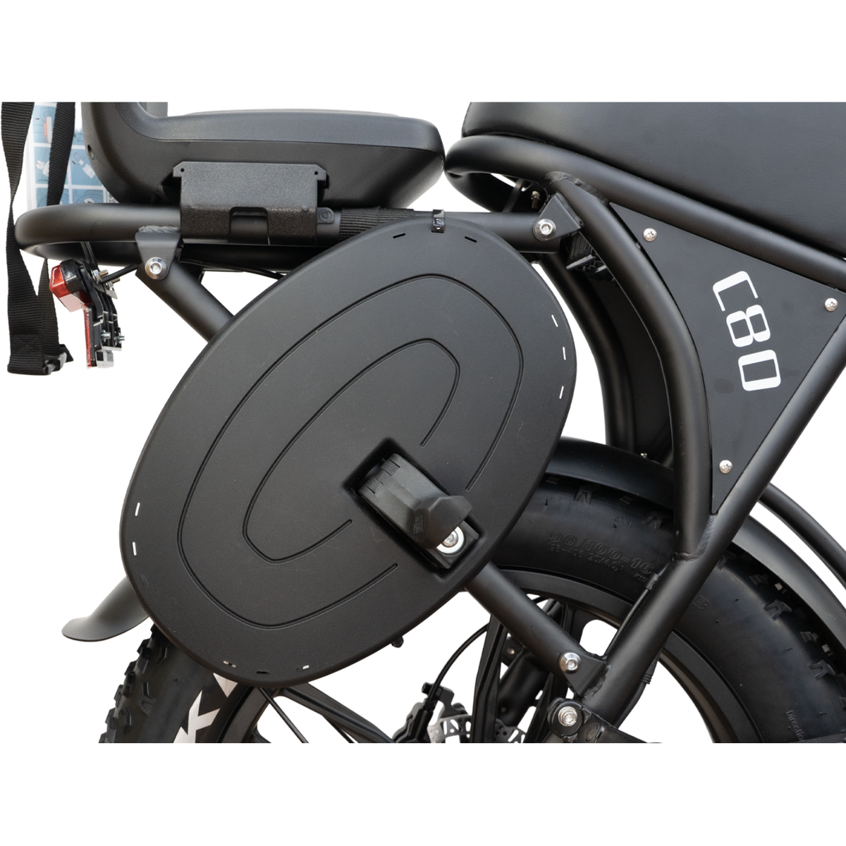 Ouxi C80 Family Edition, detail van het frame met C80-logo