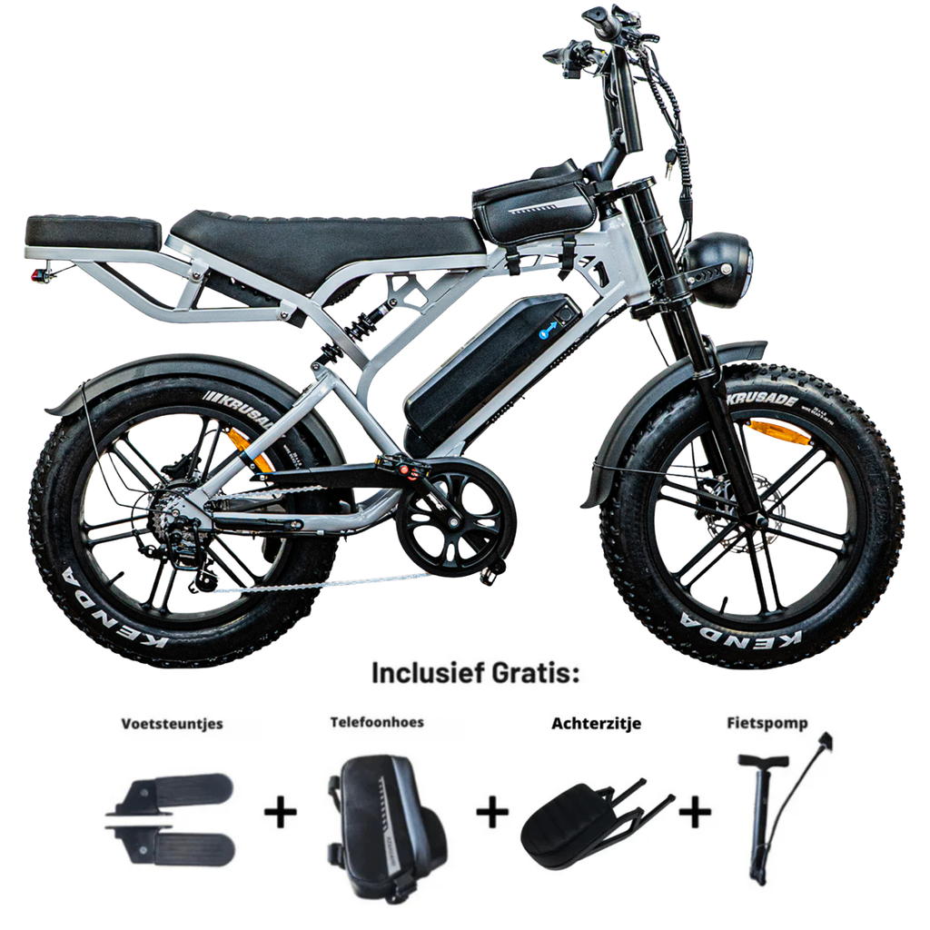 QMWheel V20 Pro fatbike in lichtgrijs, productfoto 1