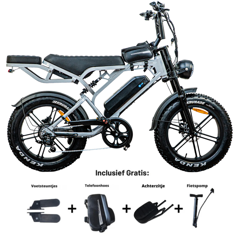QMWheel V20 Pro fatbike in lichtgrijs, productfoto 1
