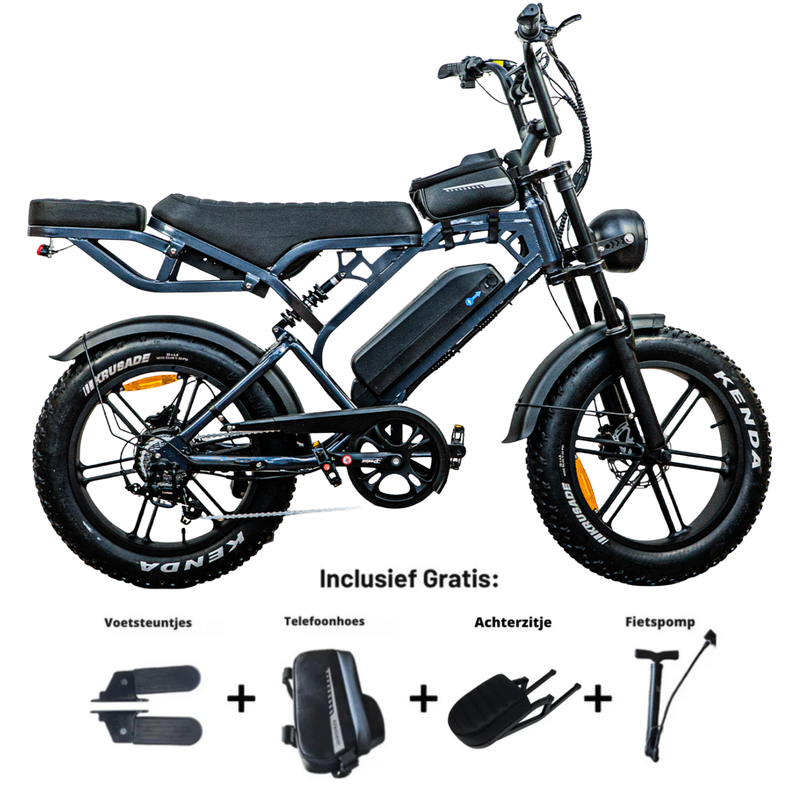 QMWheel V20 Pro fatbike in donkergrijs, productfoto 1