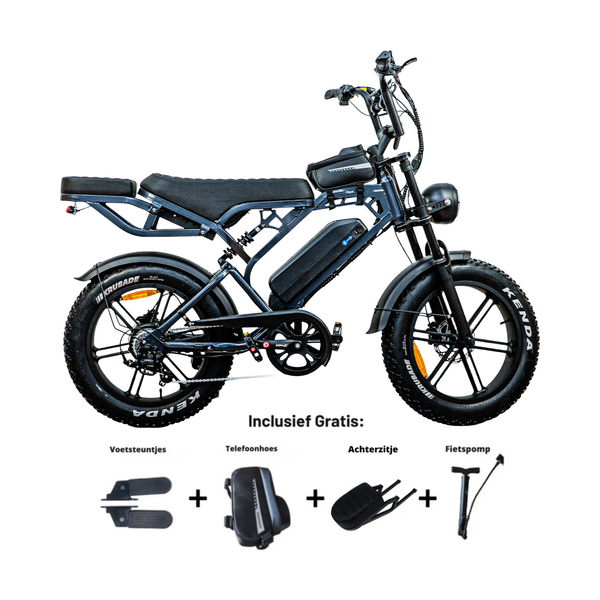 QMWheel V20 Pro fatbike in donkergrijs, productfoto 1