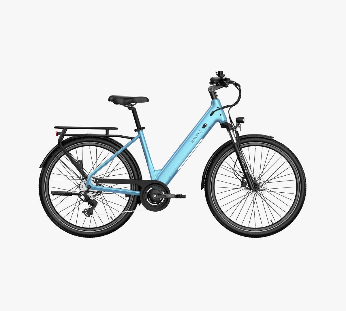 Qreate City Air e-bike in lichtblauw, zijaanzicht