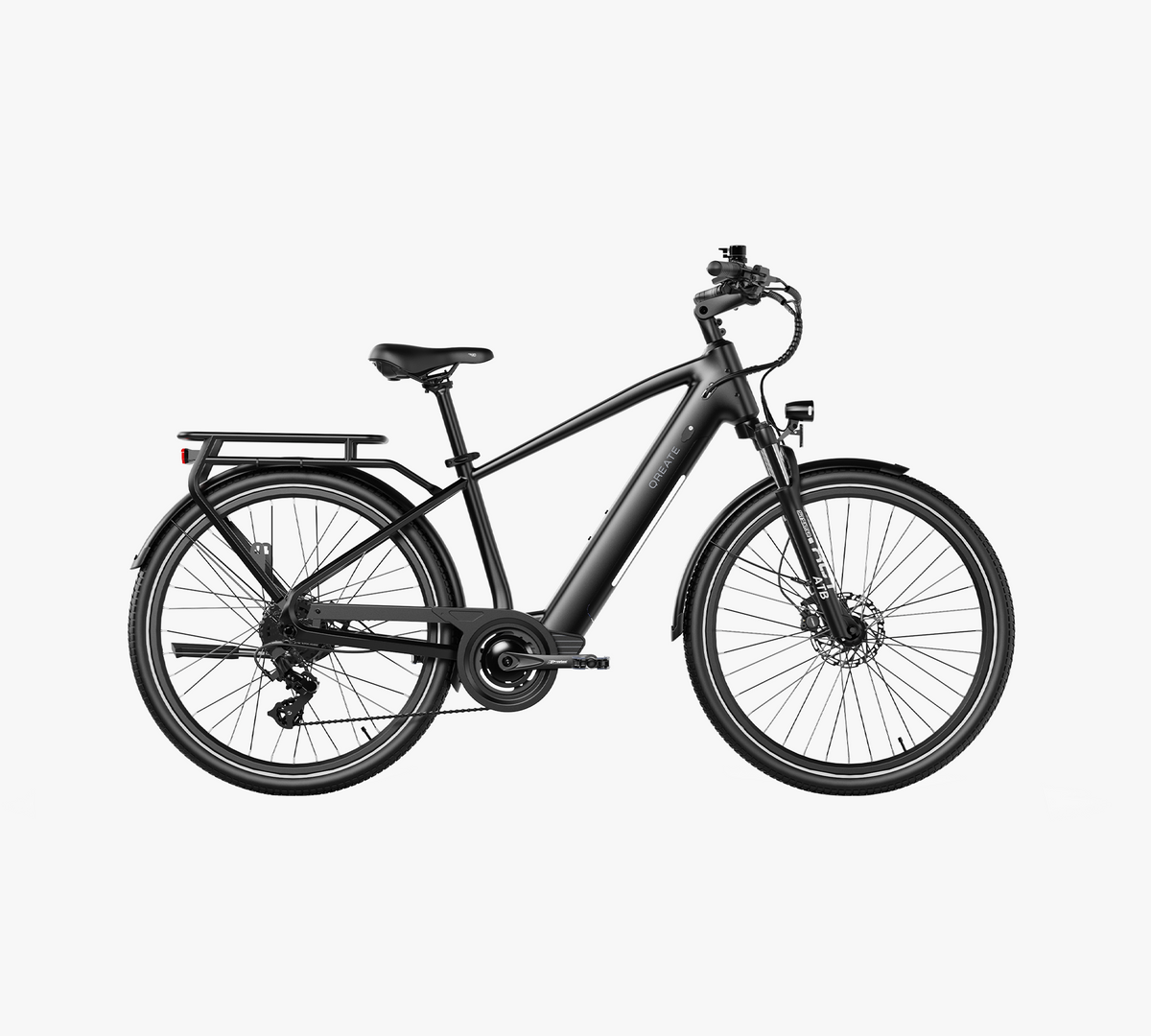 Qreate City Pro-A e-bike in zwart, zijaanzicht